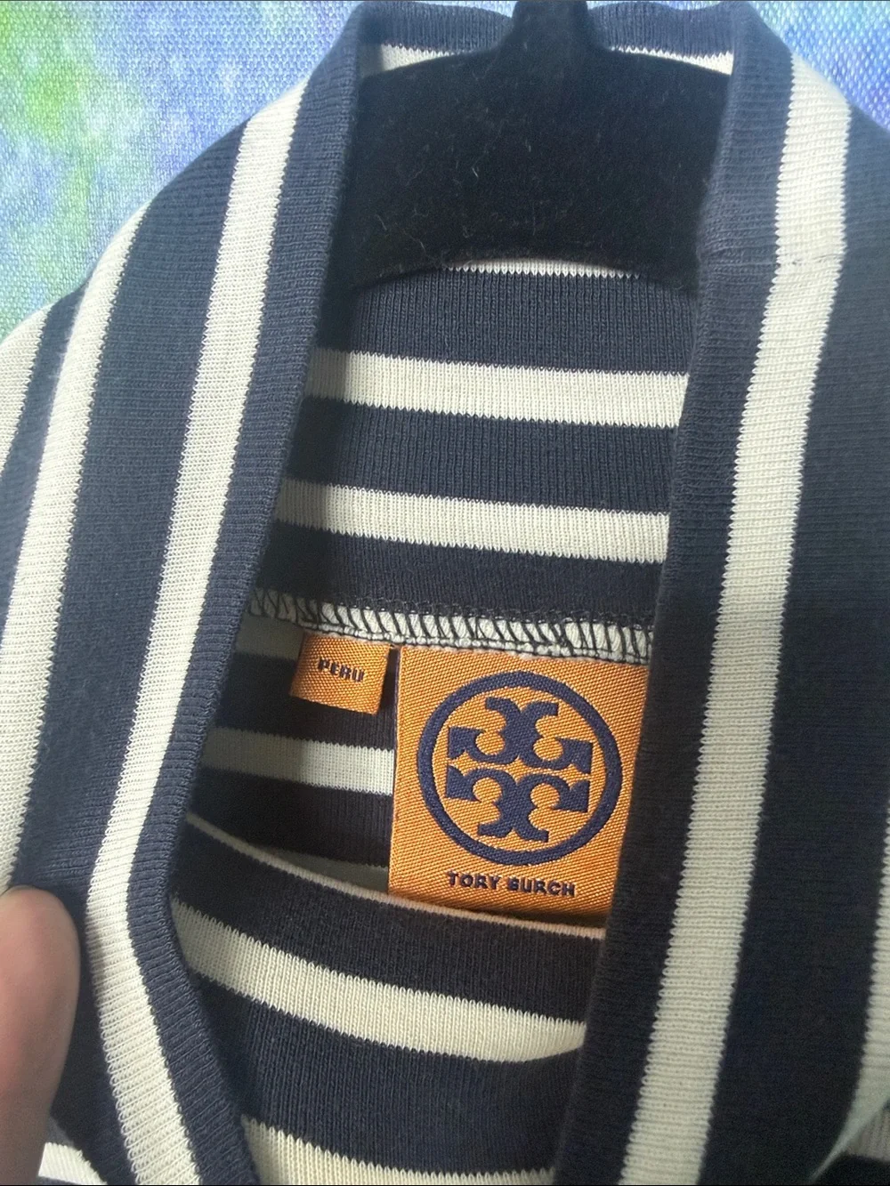 Tory Burch Navy & Ivory Striped Pima Cotton Turtleneck Top Medium